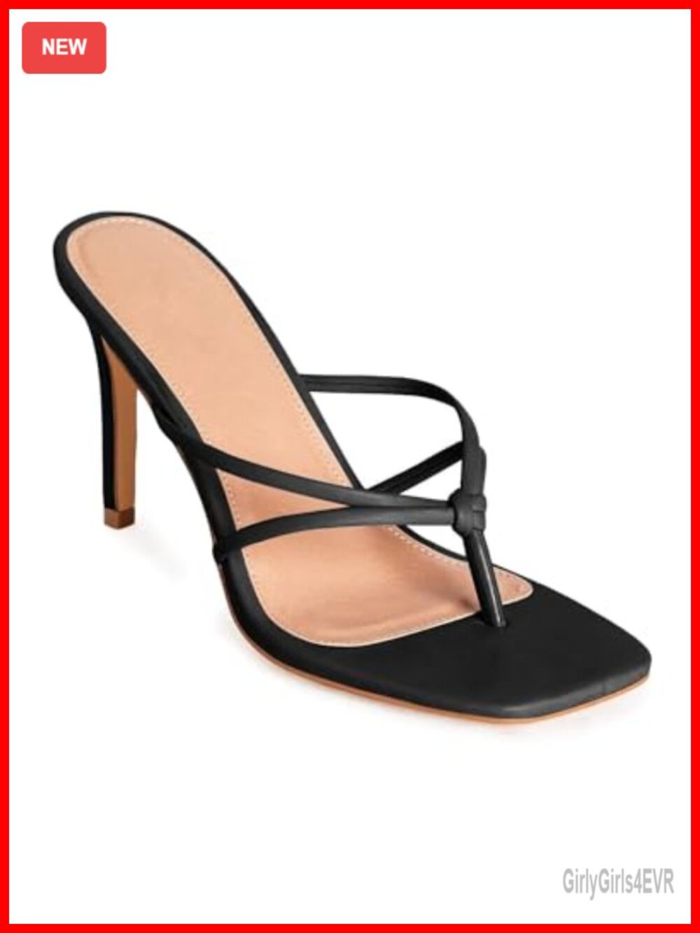 Coutgo Womens Strappy Square Toe Heeled Sandals Thong Slip On Stiletto Sandals
